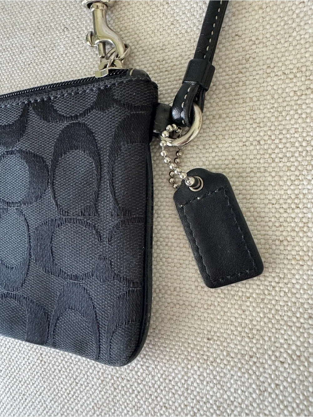 Coach Black Signature Canvas Zip Wristlet And Leather Stripe Women Clutch Wallet